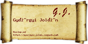 Györgyi Jolán névjegykártya